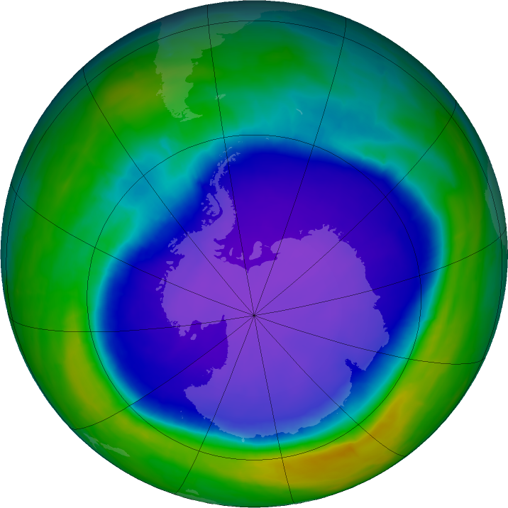Antarctic ozone map for 13 October 2015